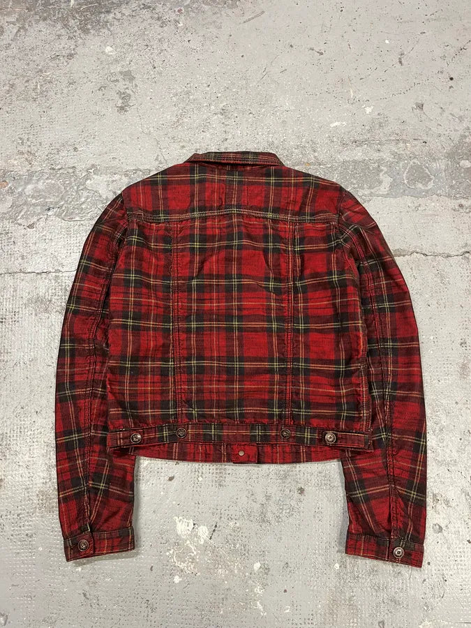 2000s Marithé + François Girbaud Red Tartan Velvet Buttoned Jacket XwwBrdC 5