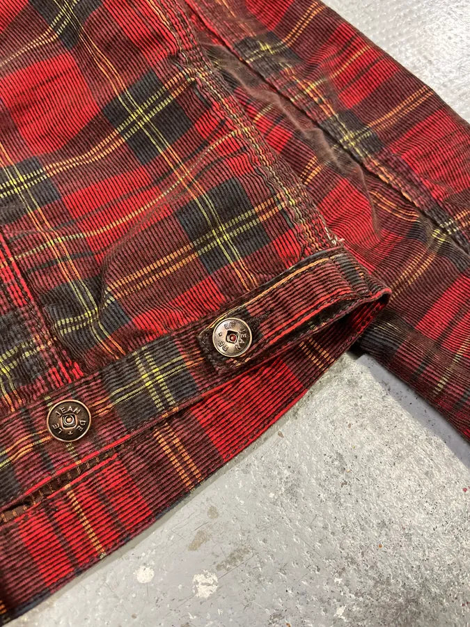 2000s Marithé + François Girbaud Red Tartan Velvet Buttoned Jacket XwwBrdC 6