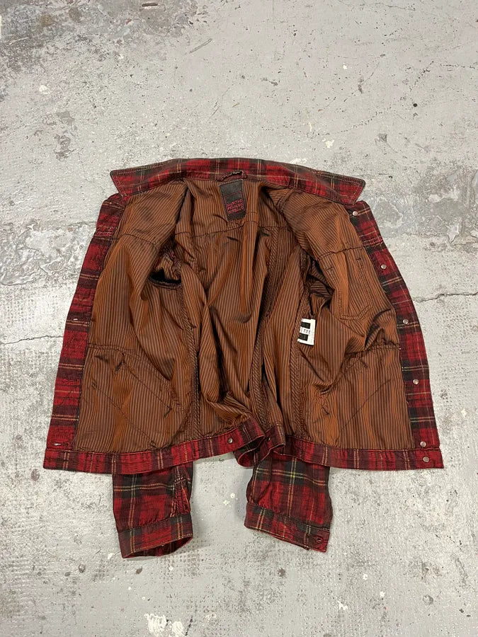 2000s Marithé + François Girbaud Red Tartan Velvet Buttoned Jacket XwwBrdC 8