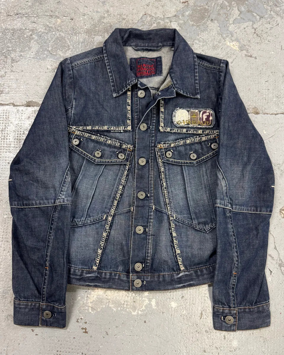 AW2007 Marithé + François Girbaud Signature Blue Denim Buttoned Jacket KZKUnPE 0