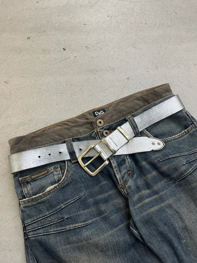 2000s Marithé + François Girbaud Silver Leather Metal Buckle Belt YATPZwj 2