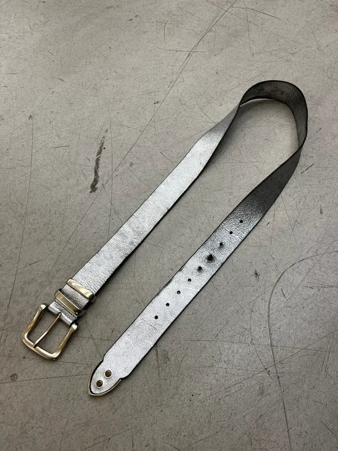 2000s Marithé + François Girbaud Silver Leather Metal Buckle Belt YATPZwj 3