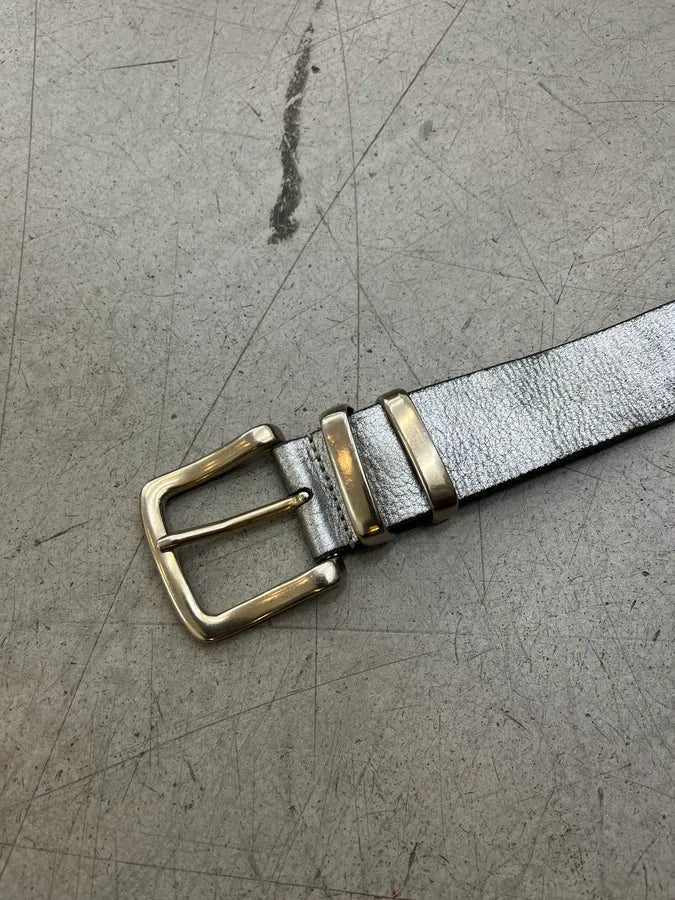 2000s Marithé + François Girbaud Silver Leather Metal Buckle Belt YATPZwj 4