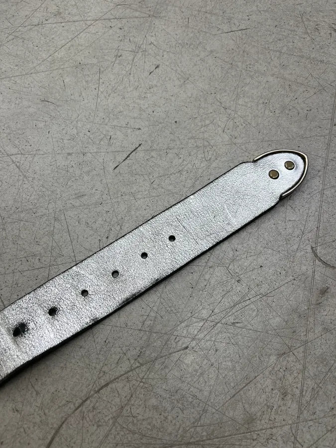 2000s Marithé + François Girbaud Silver Leather Metal Buckle Belt YATPZwj 5