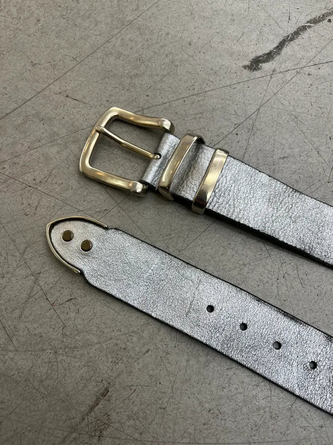 2000s Marithé + François Girbaud Silver Leather Metal Buckle Belt YATPZwj 6