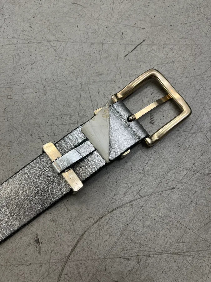 2000s Marithé + François Girbaud Silver Leather Metal Buckle Belt YATPZwj 7