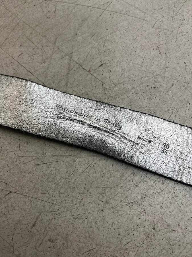 2000s Marithé + François Girbaud Silver Leather Metal Buckle Belt YATPZwj 8