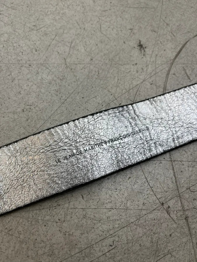 2000s Marithé + François Girbaud Silver Leather Metal Buckle Belt YATPZwj 9