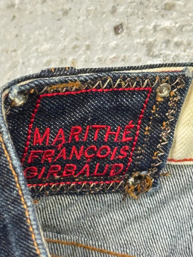 2000s Marithé + François Girbaud Stars Straps Army Blue Denim Jeans PByQpRd 10