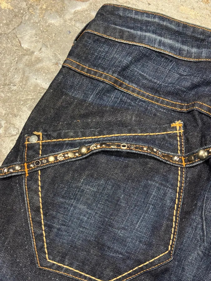 2000s Marithé + François Girbaud Stars Straps Army Blue Denim Jeans PByQpRd 6