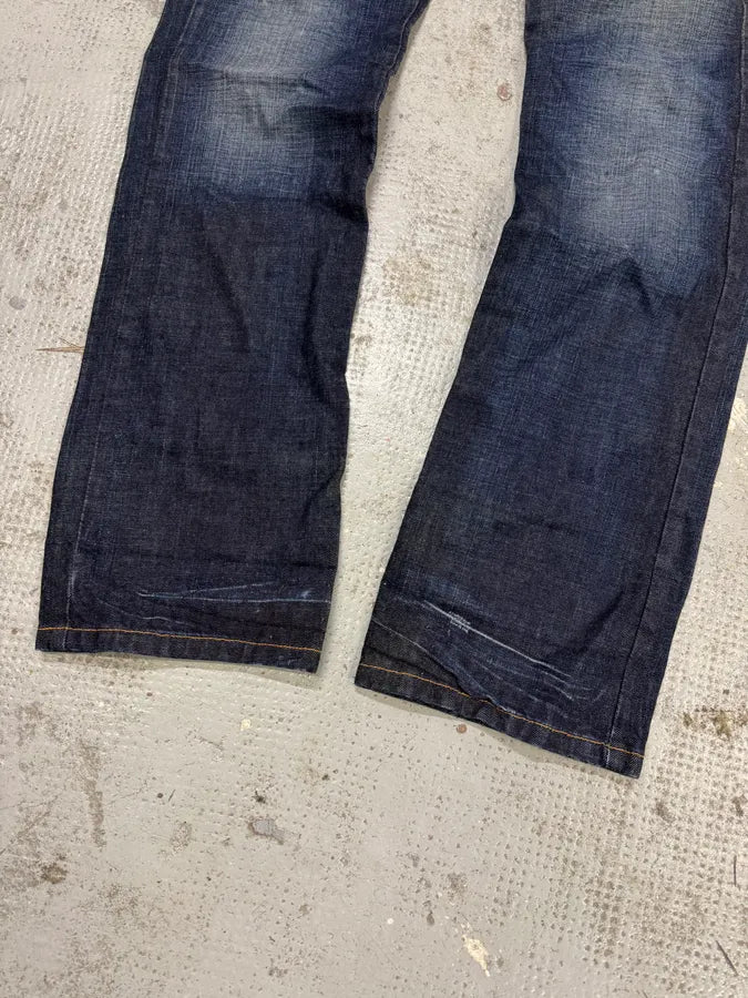 2000s Marithé + François Girbaud Stars Straps Army Blue Denim Jeans PByQpRd 9