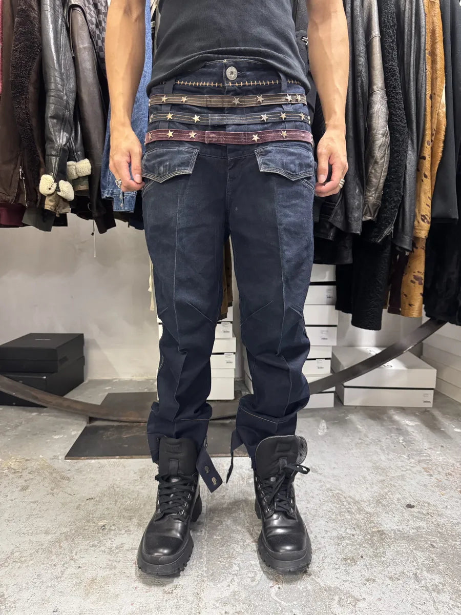 2000s Marithé + François Girbaud Stars Straps Brut Denim Jeans OSUvfoW 0