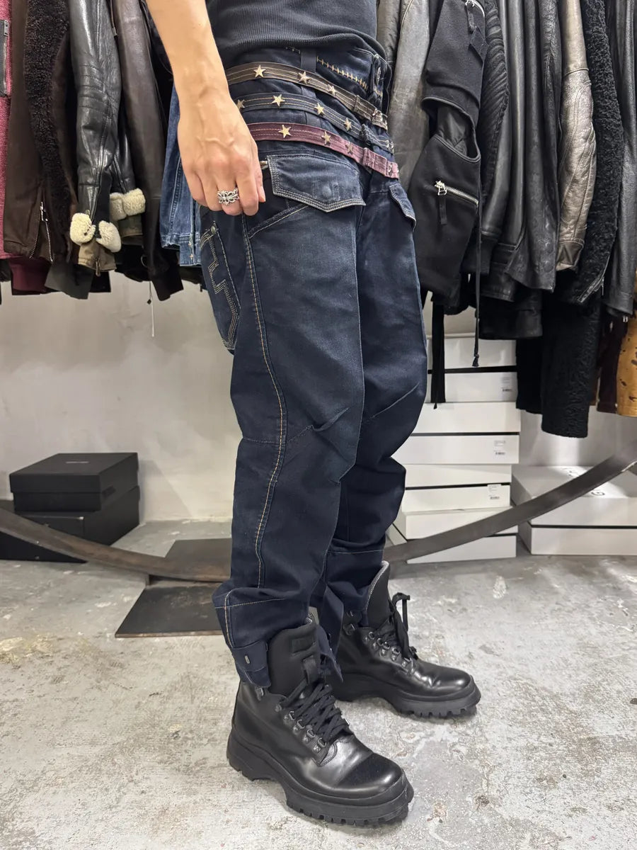 2000s Marithé + François Girbaud Stars Straps Brut Denim Jeans OSUvfoW 1