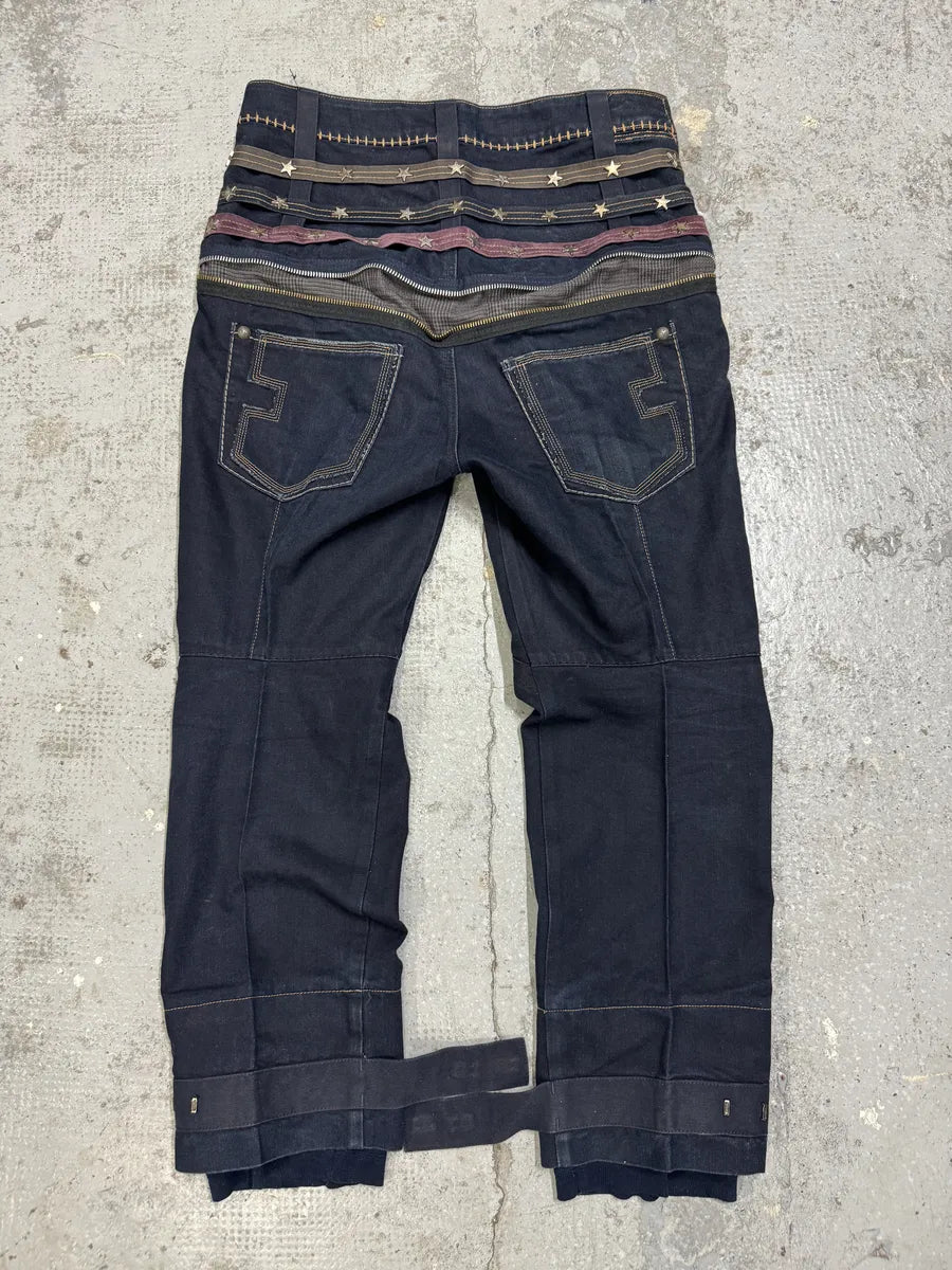 2000s Marithé + François Girbaud Stars Straps Brut Denim Jeans OSUvfoW 4