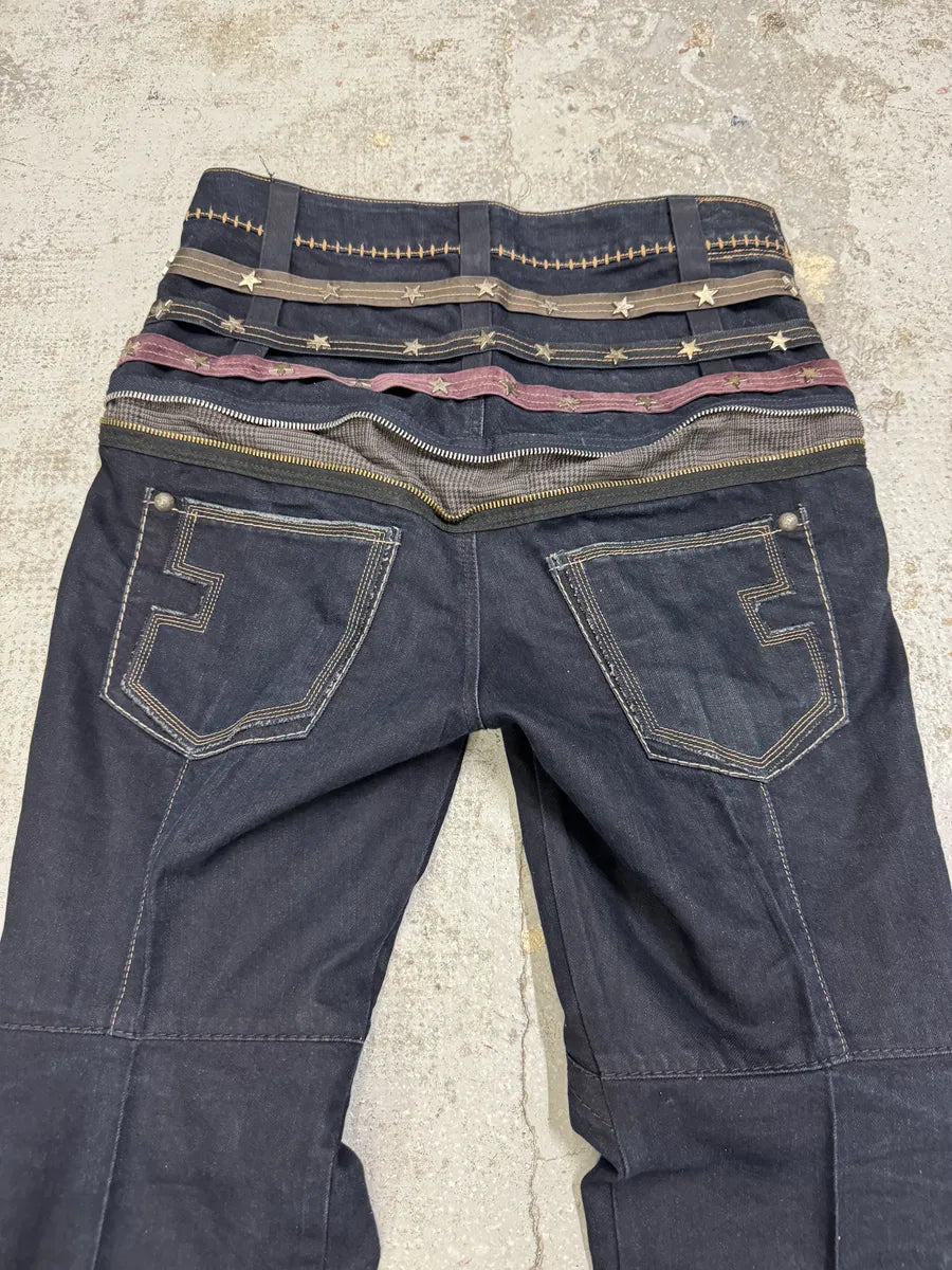 2000s Marithé + François Girbaud Stars Straps Brut Denim Jeans OSUvfoW 6