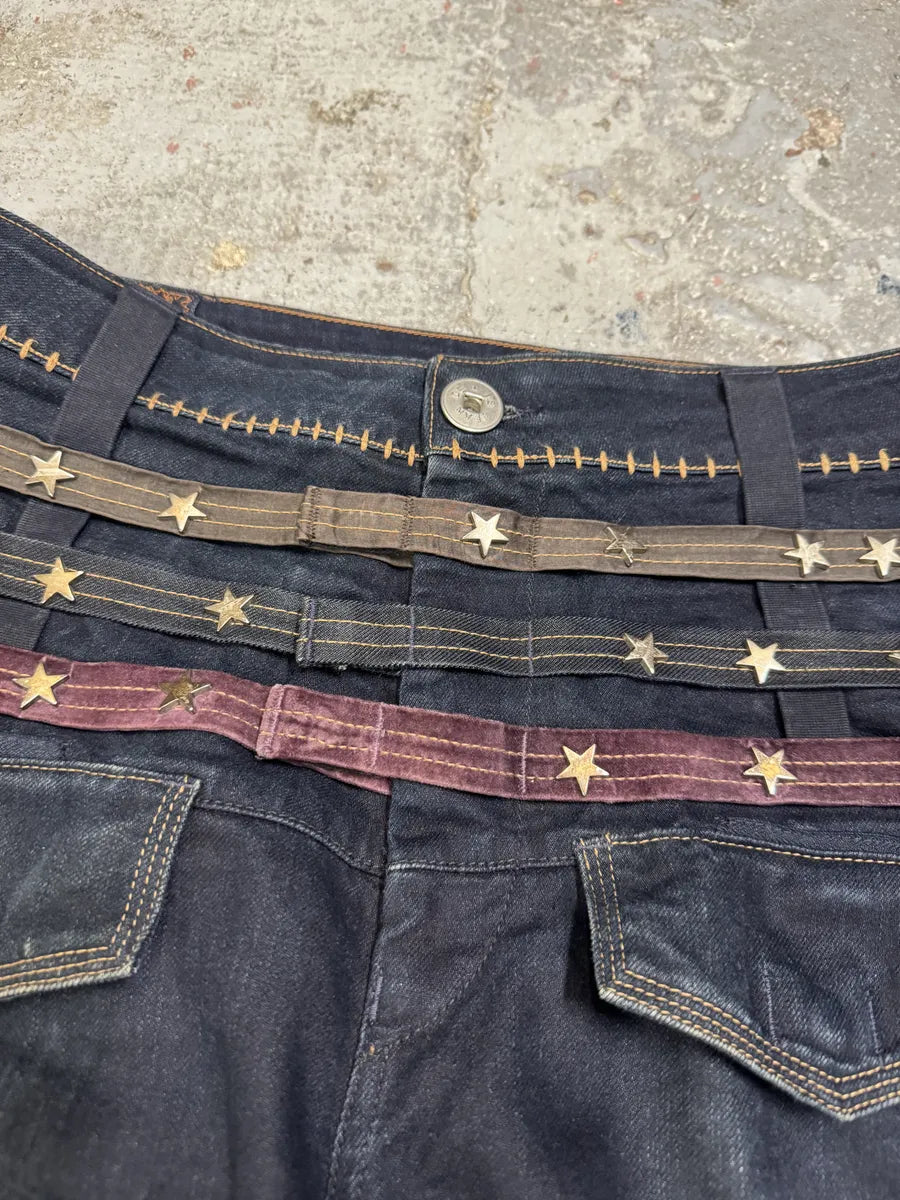2000s Marithé + François Girbaud Stars Straps Brut Denim Jeans OSUvfoW 7