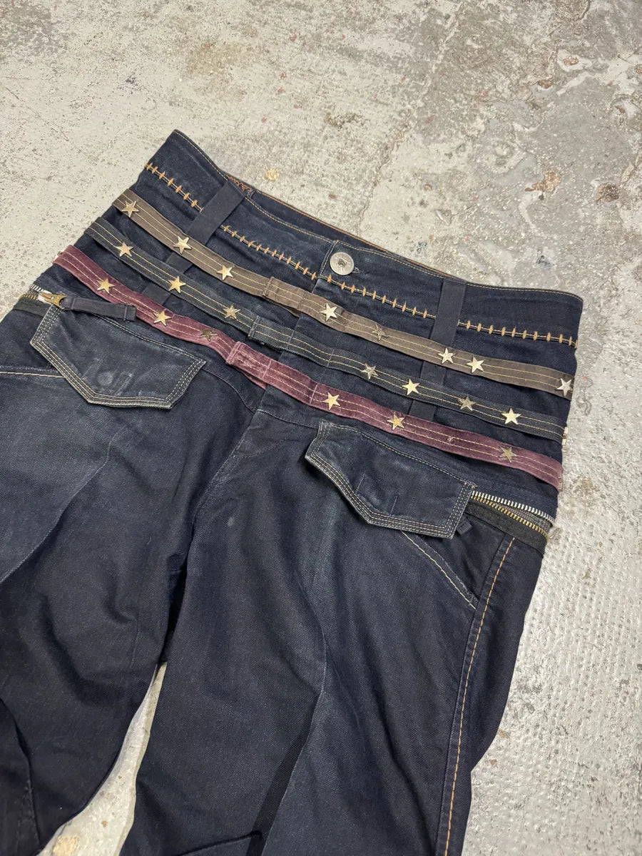2000s Marithé + François Girbaud Stars Straps Brut Denim Jeans OSUvfoW 8