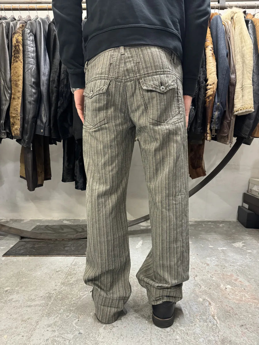 2000s Marithé + François Girbaud Stripped Grey Relaxed Pants (M/L) 1