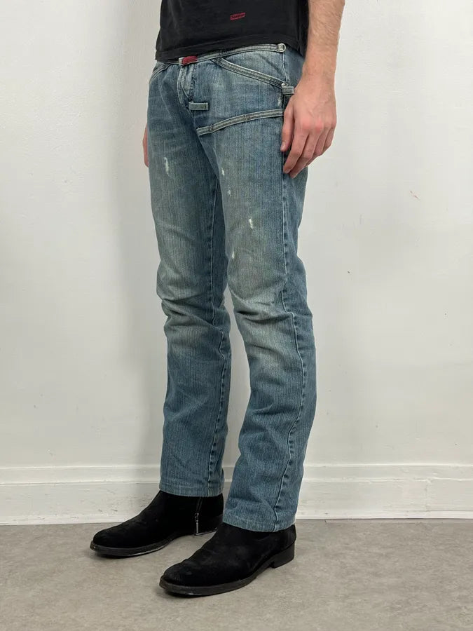 2000s Marithé + François Girbaud Structure Blue Faded Denim Jeans dVjuVUY 2