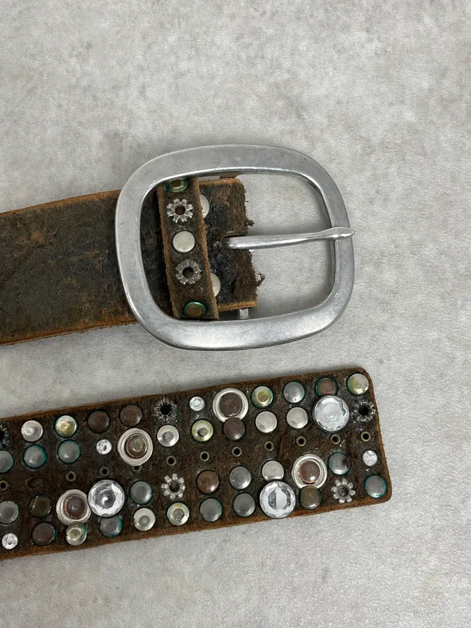 2000s Marithé + François Girbaud Studded Brown Leather Belt EGBUYqy 5