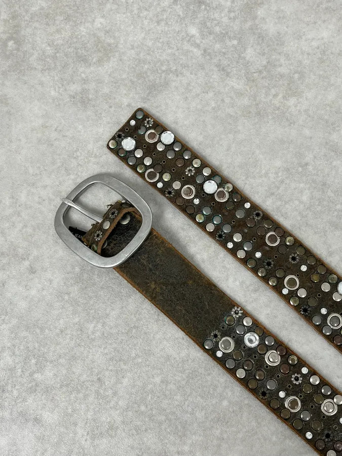 2000s Marithé + François Girbaud Studded Brown Leather Belt EGBUYqy 3