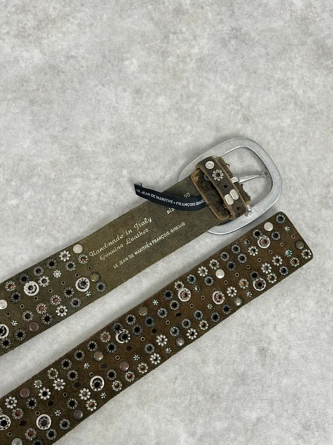 2000s Marithé + François Girbaud Studded Brown Leather Belt EGBUYqy 4