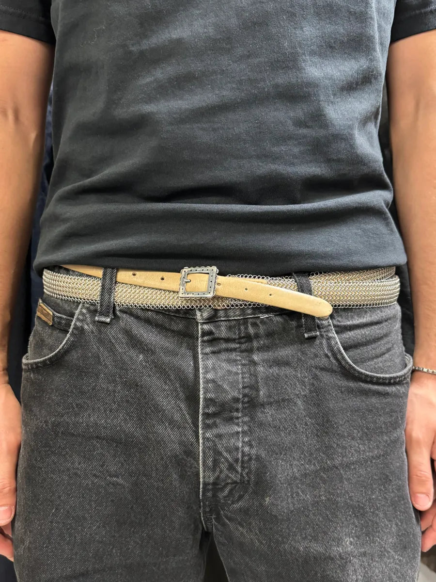 2000s Marithé + François Girbaud Super Long Grey Metal Leather Belt qsJEFPx 1