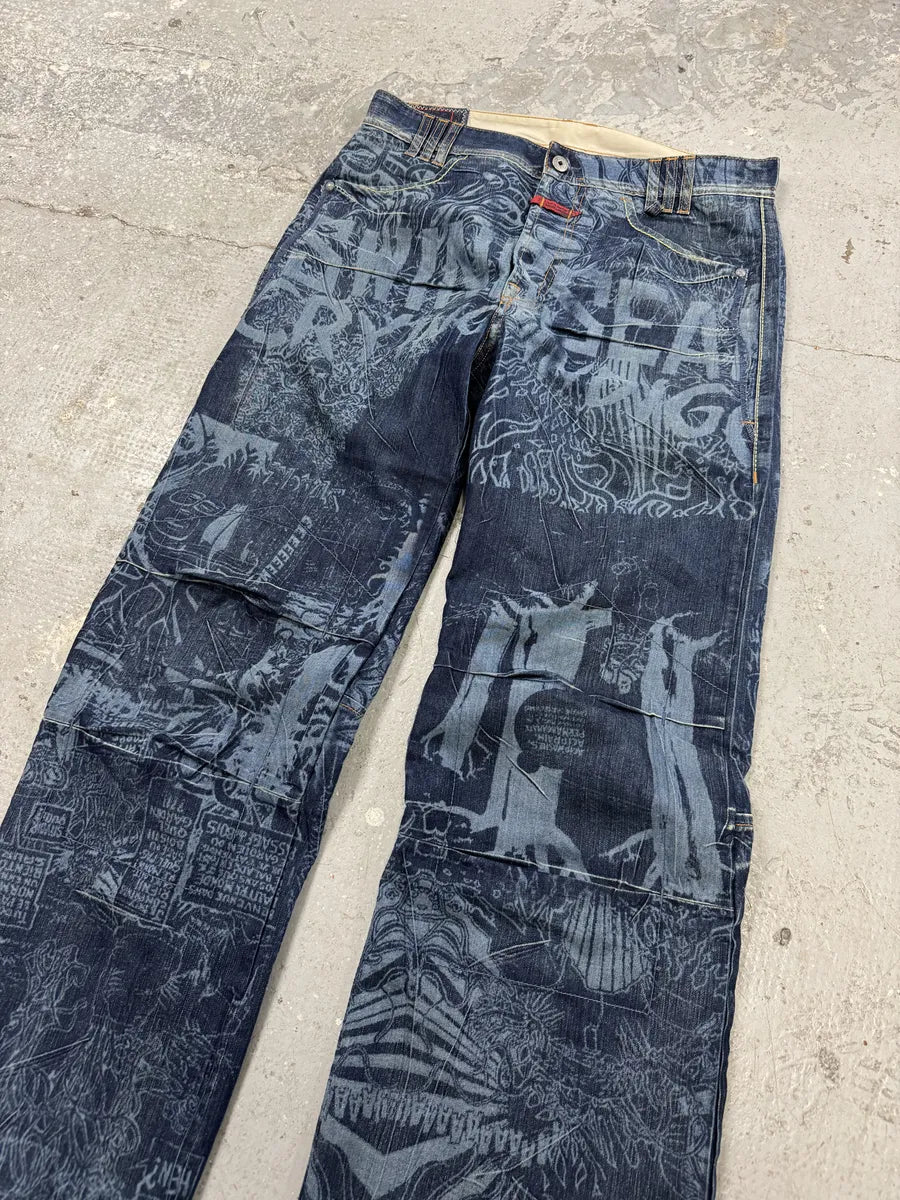 2000s Marithé + François Girbaud Tagged Print Effect Denim Jeans XgLrkFR 4