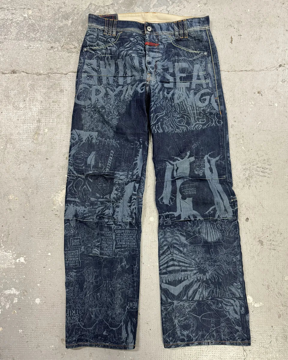 2000s Marithé + François Girbaud Tagged Print Effect Denim Jeans XgLrkFR 2