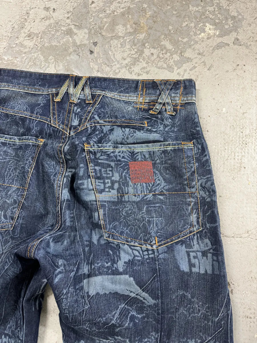 2000s Marithé + François Girbaud Tagged Print Effect Denim Jeans