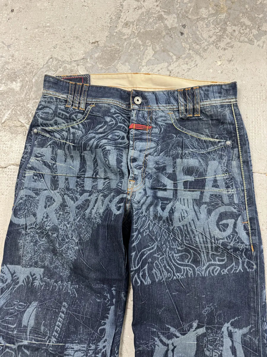 2000s Marithé + François Girbaud Tagged Print Effect Denim Jeans XgLrkFR 6