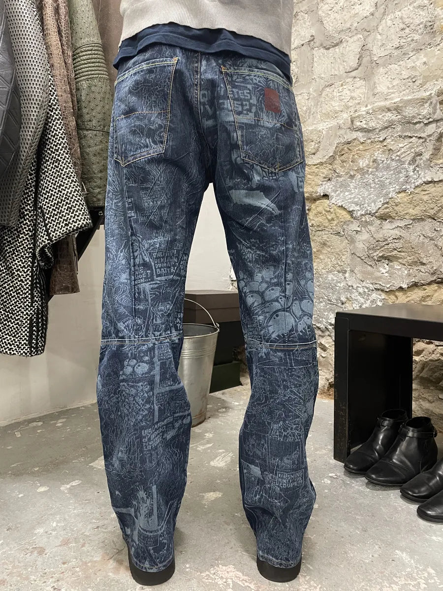 2000s Marithé + François Girbaud Tagged Print Effect Denim Jeans