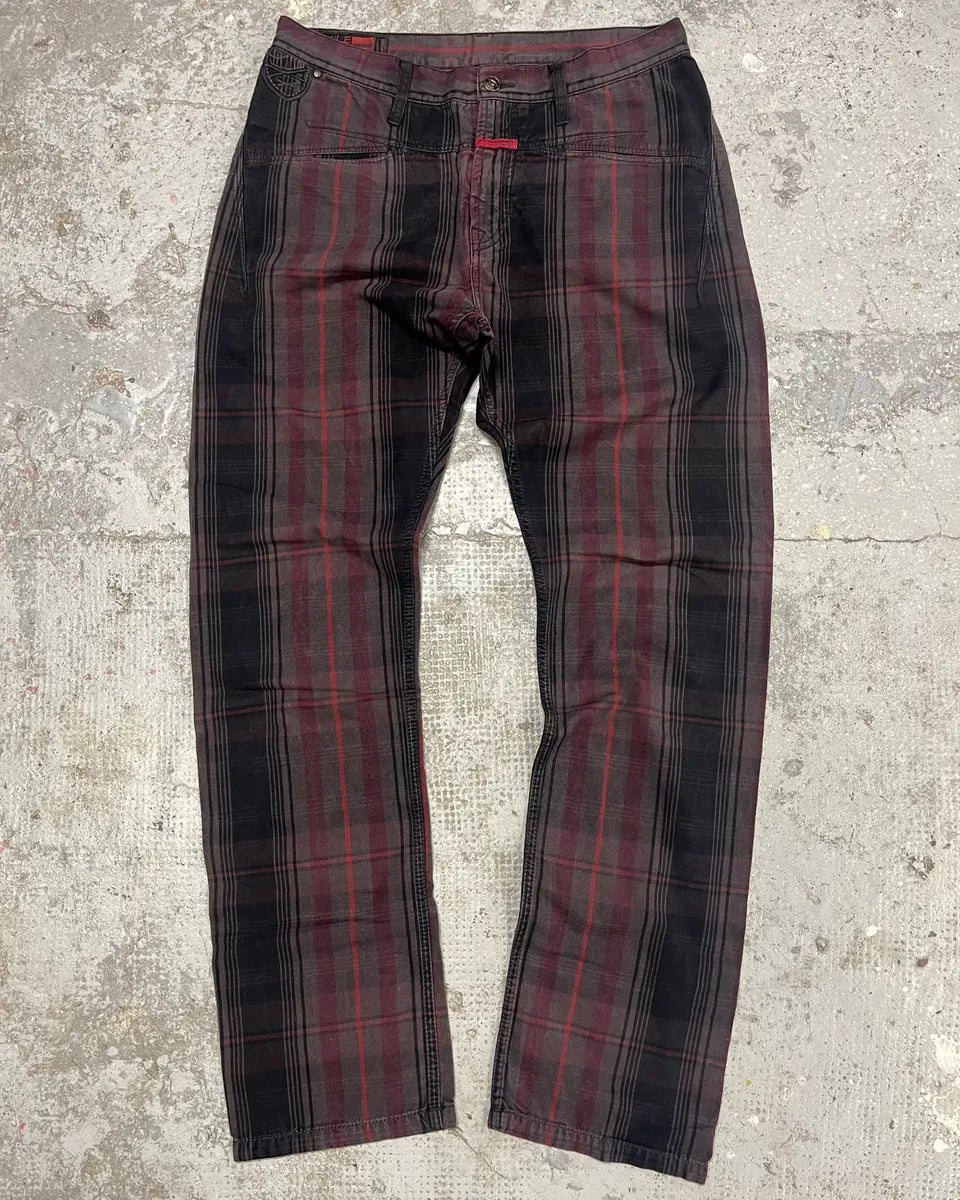 2000s Marithé + François Girbaud Tartan Effect Striped Pants KEZwdMF 0