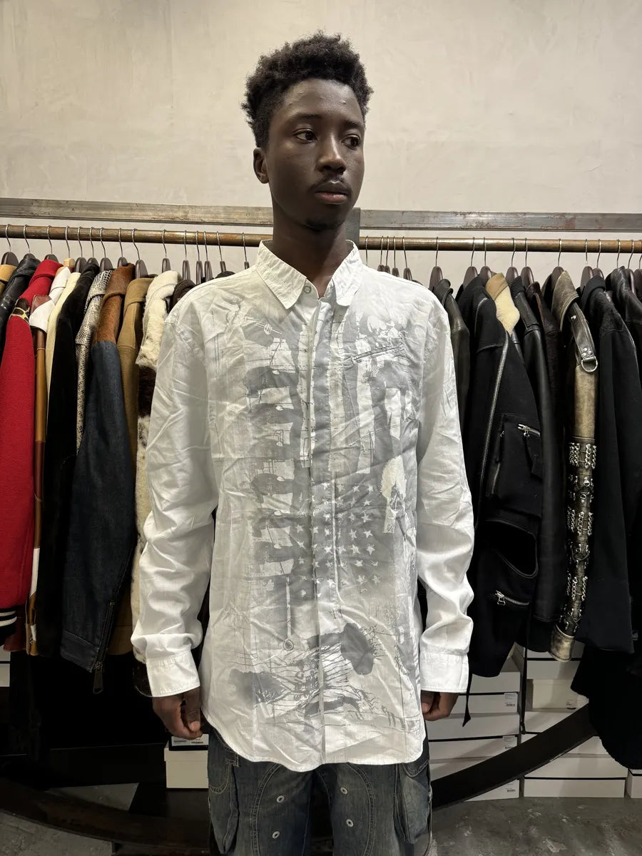 2000s Marithé + François Girbaud USA Flag Baby Blue Shirt nvbCvKd 2