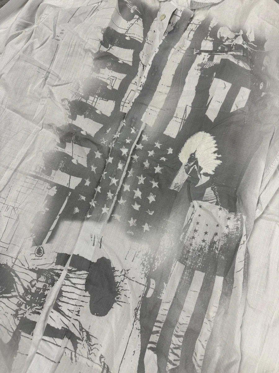 2000s Marithé + François Girbaud USA Flag Baby Blue Shirt nvbCvKd 8