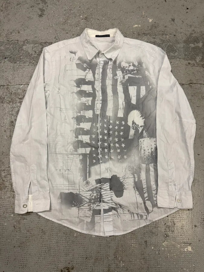 2000s Marithé + François Girbaud USA Print White Shirt VnsYJFs 0