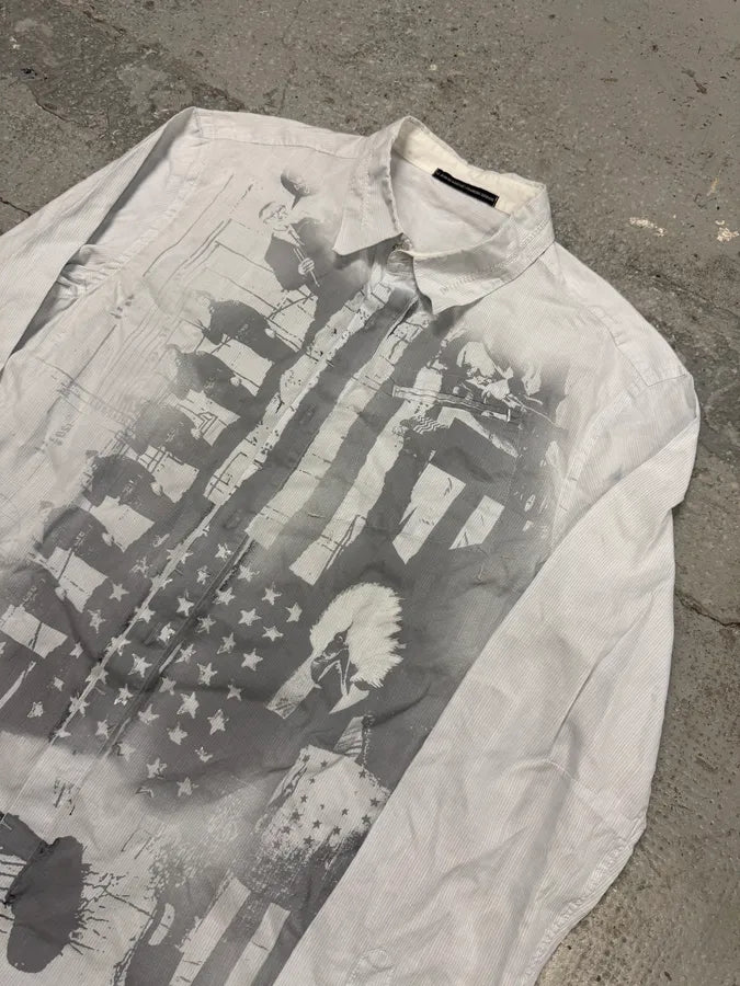 2000s Marithé + François Girbaud USA Print White Shirt VnsYJFs 3