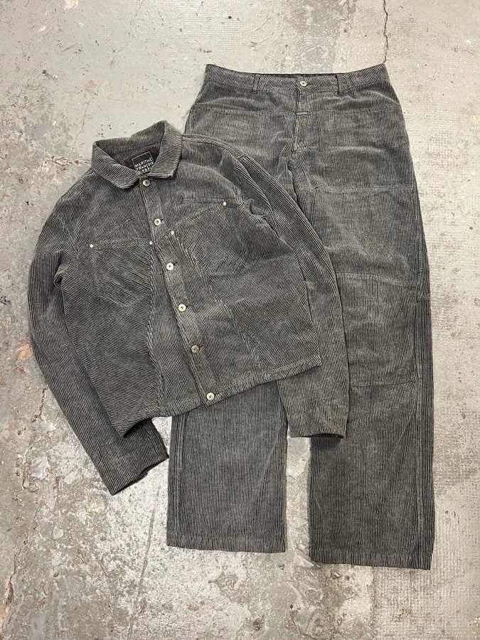 2000s Marithé + François Girbaud Velvet Structured Grey Pants & Jacket Set (M/L) 0