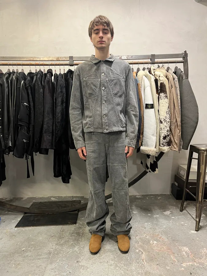 2000s Marithé + François Girbaud Velvet Structured Grey Pants & Jacket Set (M/L) 1