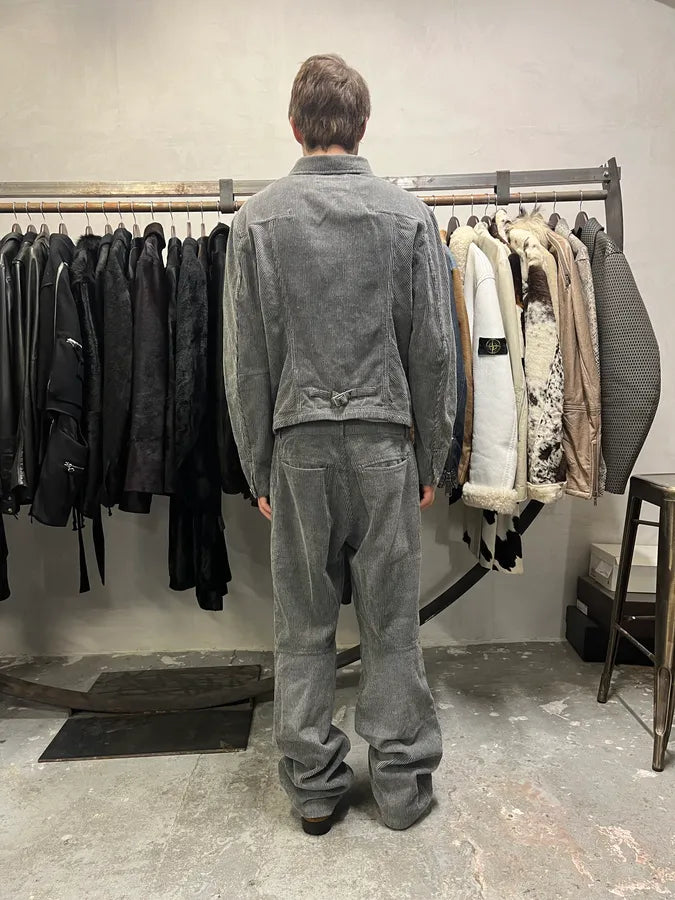 2000s Marithé + François Girbaud Velvet Structured Grey Pants & Jacket Set (M/L) 2