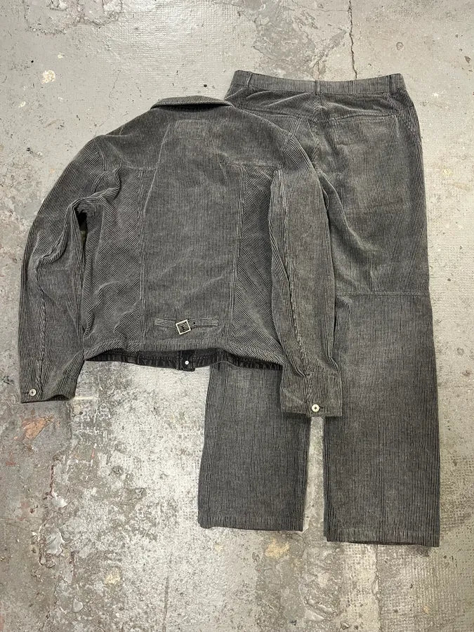 2000s Marithé + François Girbaud Velvet Structured Grey Pants & Jacket Set (M/L) 3