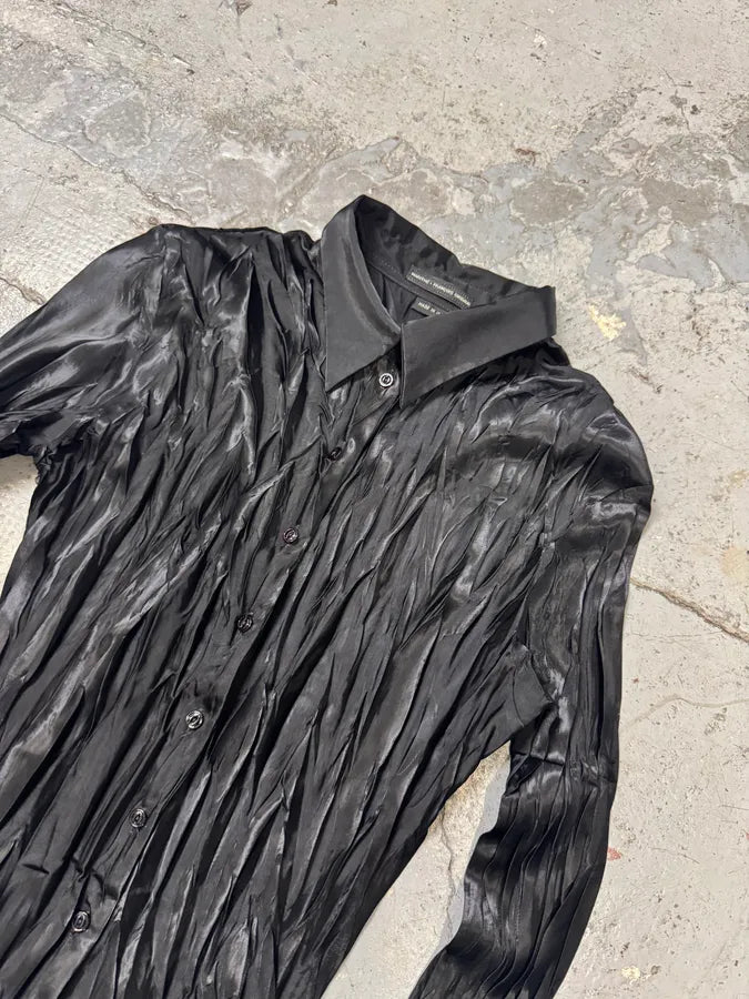 2000s Marithé + François Girbaud Waxed Effect Plissed Black Shirt FdAGBsz 4