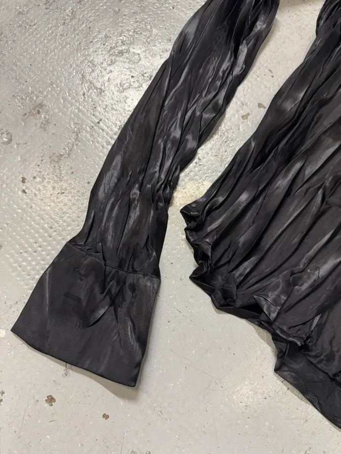 2000s Marithé + François Girbaud Waxed Effect Plissed Black Shirt FdAGBsz 3