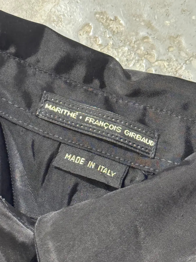 2000s Marithé + François Girbaud Waxed Effect Plissed Black Shirt FdAGBsz 4