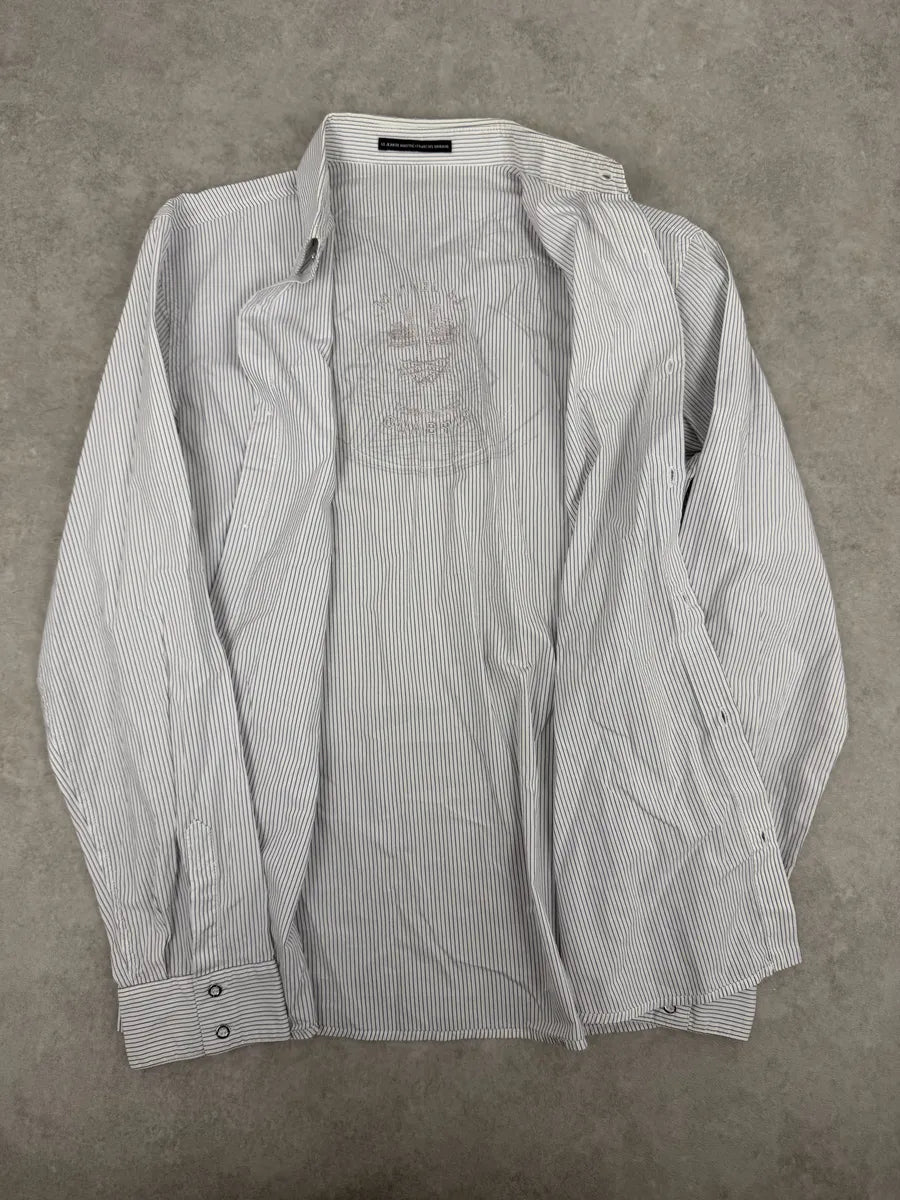 2000s Marithé + François Girbaud White & Blue Striped Signature Shirt EToOZkC 4