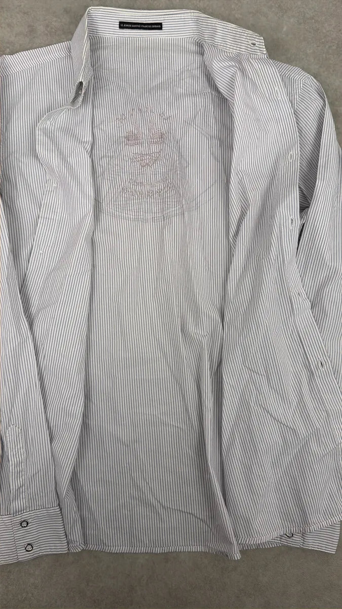 2000s Marithé + François Girbaud White & Blue Striped Signature Shirt EToOZkC 6
