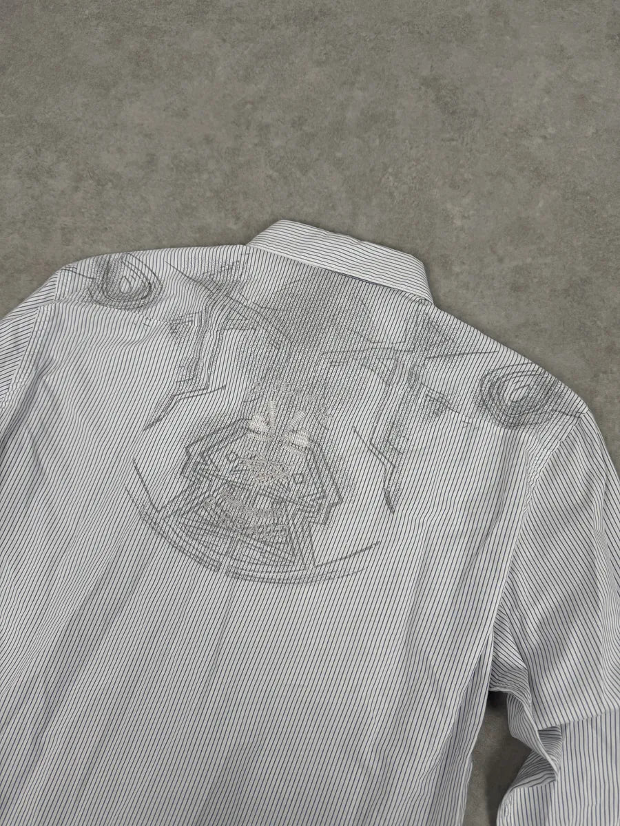 2000s Marithé + François Girbaud White & Blue Striped Signature Shirt EToOZkC 7