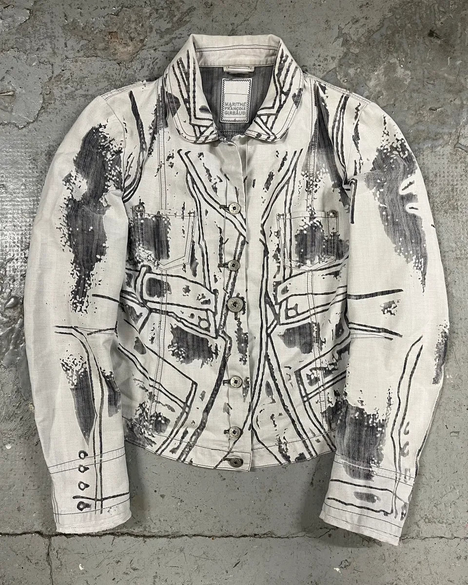 2000s Marithé + François Girbaud White & Grey Trompe L’oeil Jacket DDNCGMJ 0
