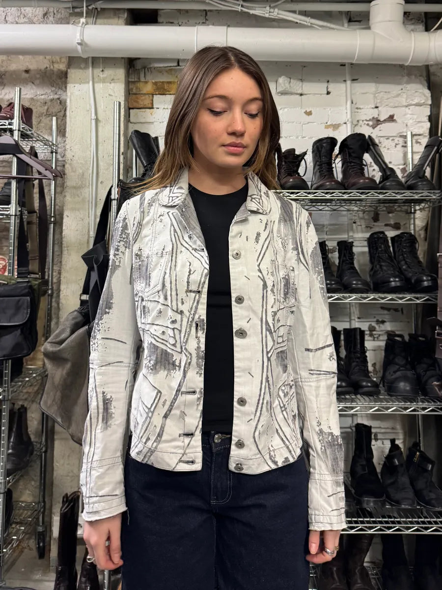 2000s Marithé + François Girbaud White & Grey Trompe L’oeil Jacket DDNCGMJ 1