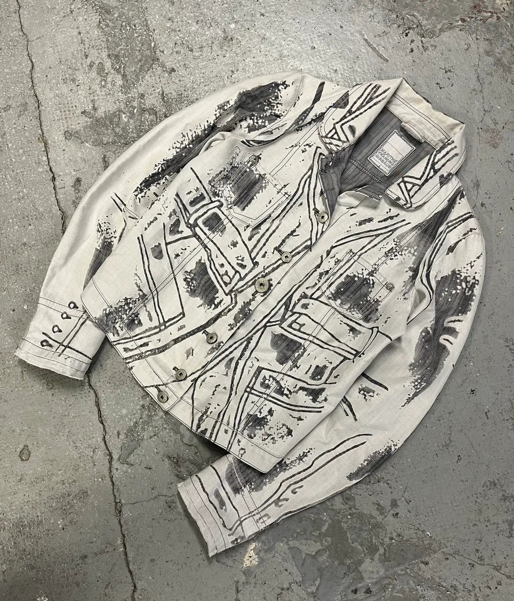 2000s Marithé + François Girbaud White & Grey Trompe L’oeil Jacket DDNCGMJ 3